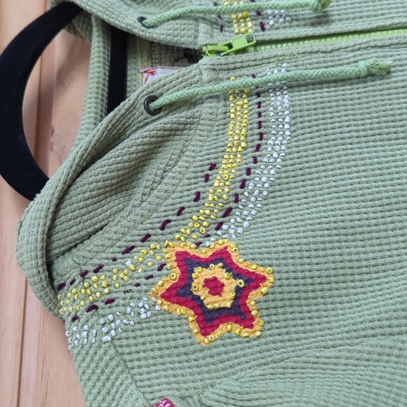 Free People Thermal Embriored Green Zip Up Hoodie Sz M - Picture 4 of 11